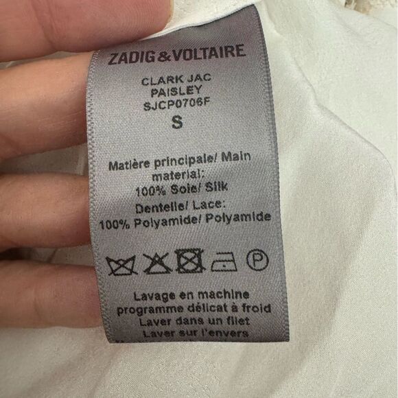 NWT ZADIG & VOLTAIRE  Judo White Clark Jac Paisley Camisole top with Lace sz S - Picture 15 of 16